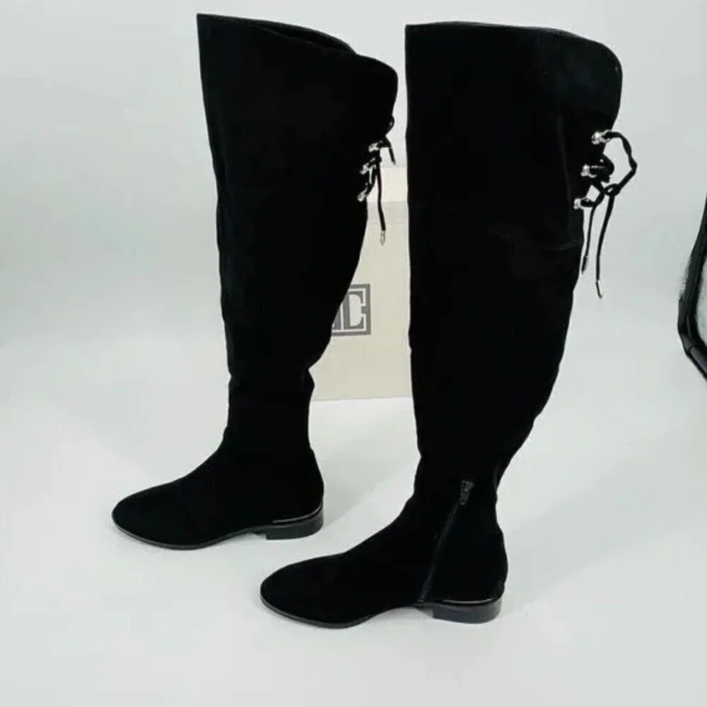 Ivanka Trump  Lnde Faux Suede Lace-Up Over-The-Knee Boots black 7.5M